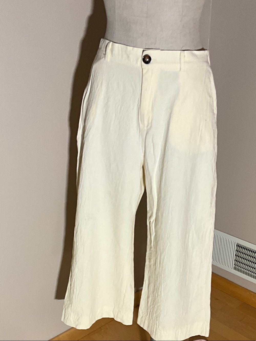 Men's Cream Wide-Leg Cotton Pants